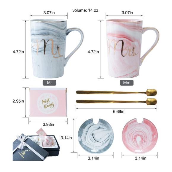 Mr and Mrs Coffee Ceramic Mugs Wedding Gifts Bride Groom Couples Bridal Shower - Picture 2 of 5